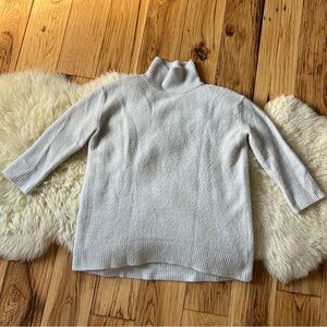 Oak + Fort Light Grey Mock Neck Sweater 3/4 Sleeve Small